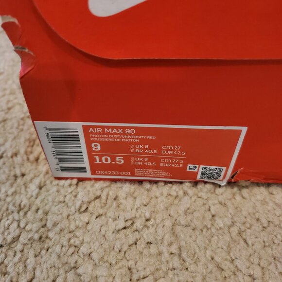DS Nike Air Max 90 Mens running shoe sz 9 Photon Dust/university red silver main image 6